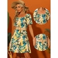 thumbnail image 2 of Vestido tropical hawaiano para mujer, cuello cuadrado, manga farol, floral, vestido acampanado Amarillo L, 2 of 6