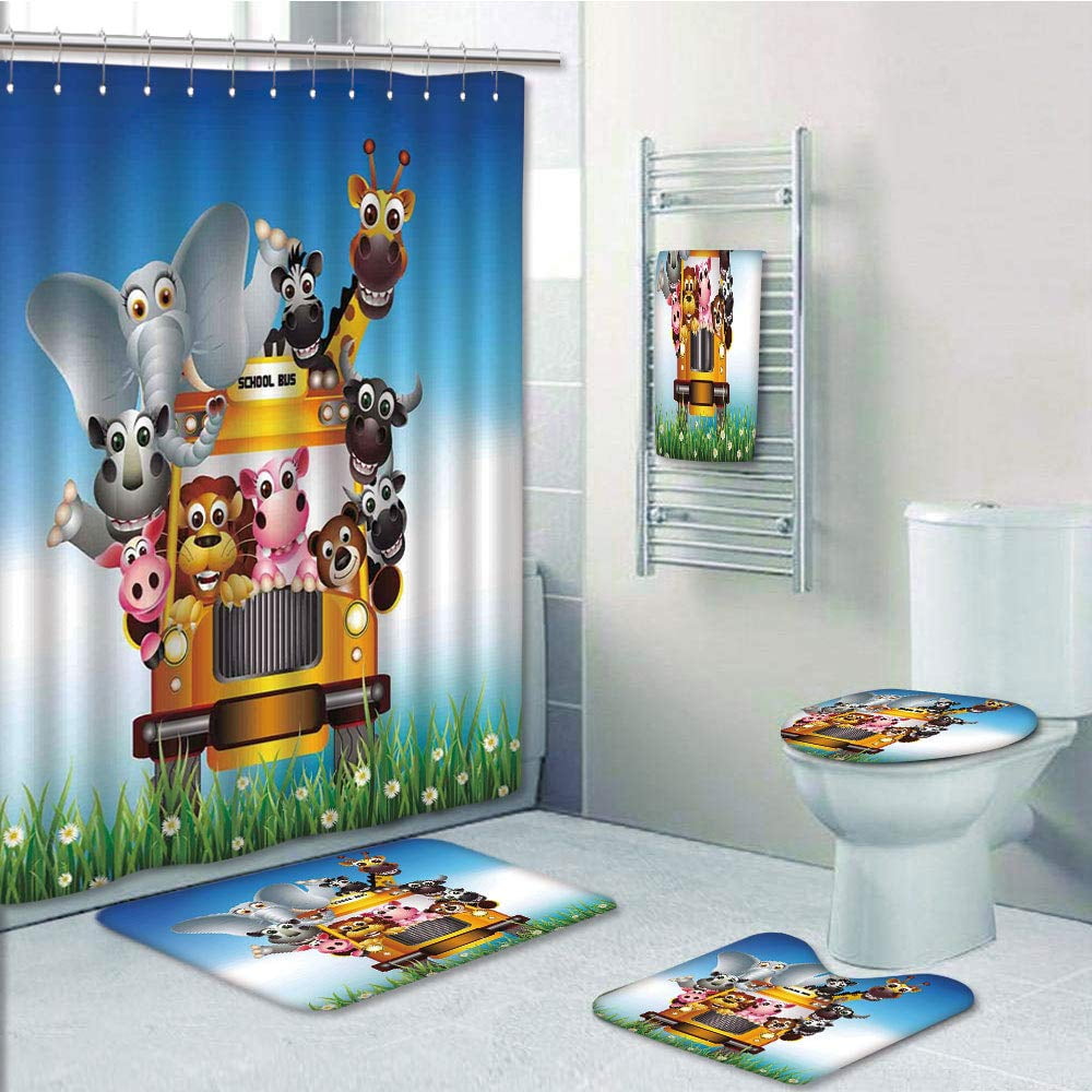 Details about   Cartoon Owl School Shower Curtain Toilet Cover Rug Mat Contour Rug Set 