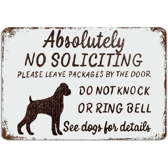 8 x 12 in Metal Tin Sign - Boxer Dog Gifts No Soliciting Sign Beware of Dog Metal Sign Motivational Wall Art Rustic Wall Decorations for Living Room Kitchen Signs Wall Hanging Sign