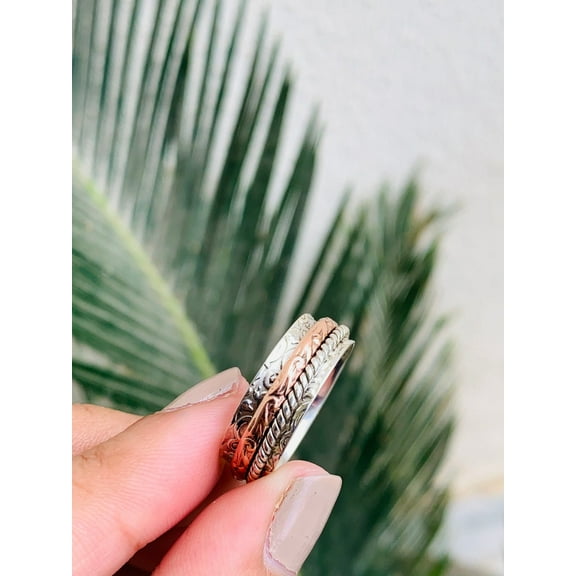 Fidget Spinner Ring for Women – 925 Sterling Silver Anxiety-Relief Meditation Ring, Stackable Thumb Ring, Promise Ring, Unique Gift for Her