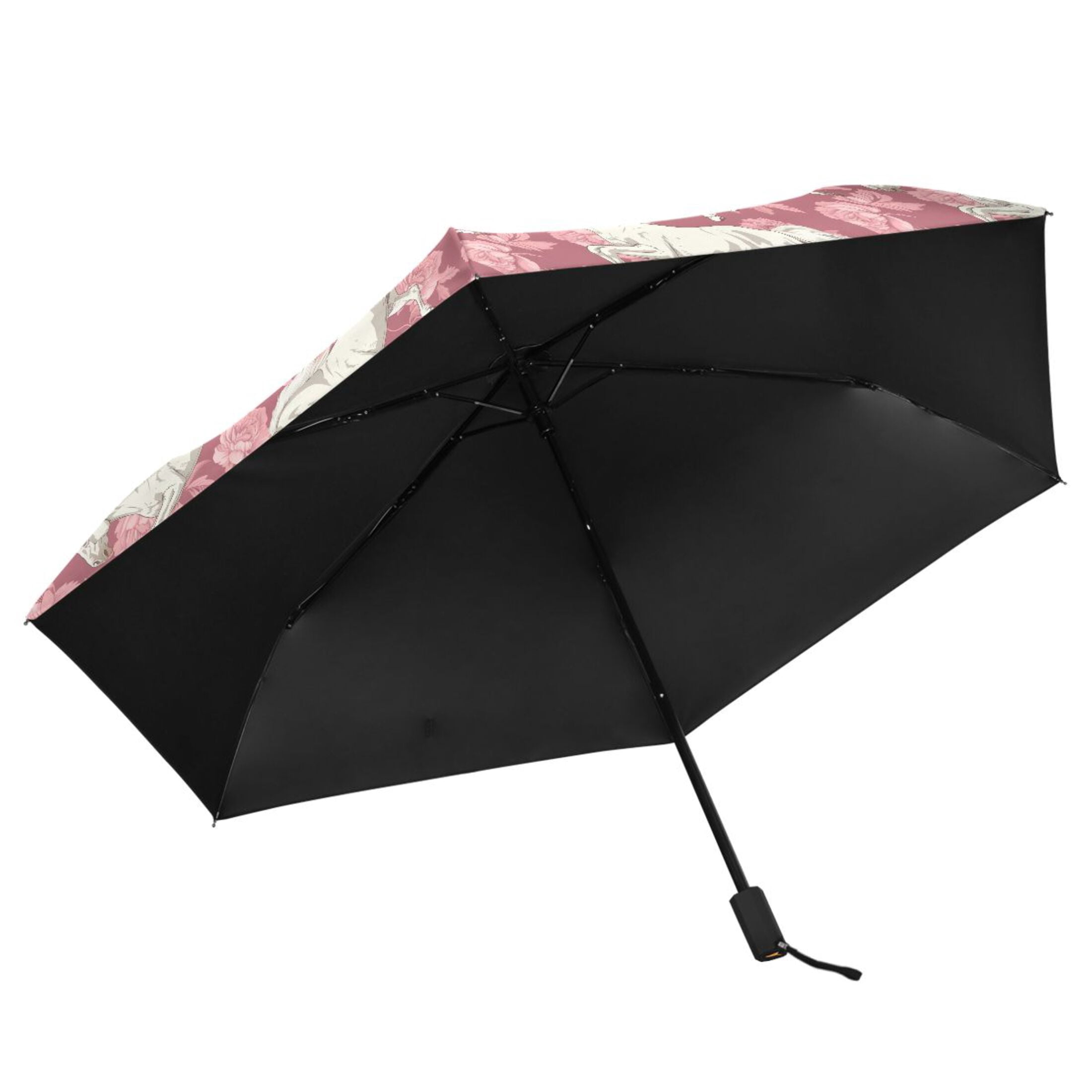 White Horse and Peonies Compact Sun Umbrella Windproof Travel Umbrellas for Rain Strong Portable UV Protection