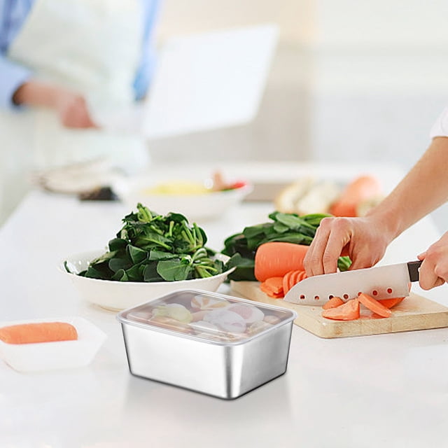 Birdeem Stainless Steel Pot, Stainless Steel Food Preparation Box Refrigerator Preservation Box Sub Hot Pot Side Box Rectangular Outdoor Cooking Picnic Box, Cooking Pots with Lids, on Food and Cooking