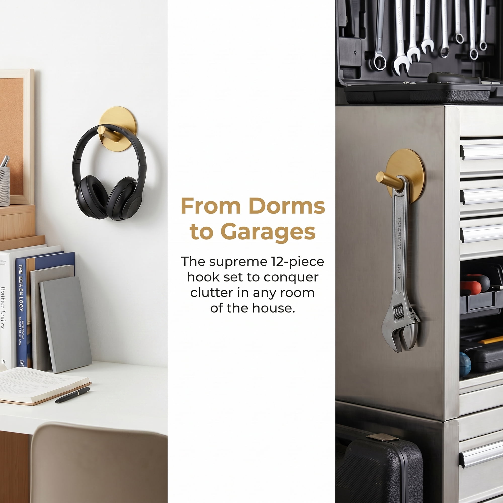 Unique Bargains 12Pcs Durable Utility Hooks Metal Durable Wall Hooks Gold