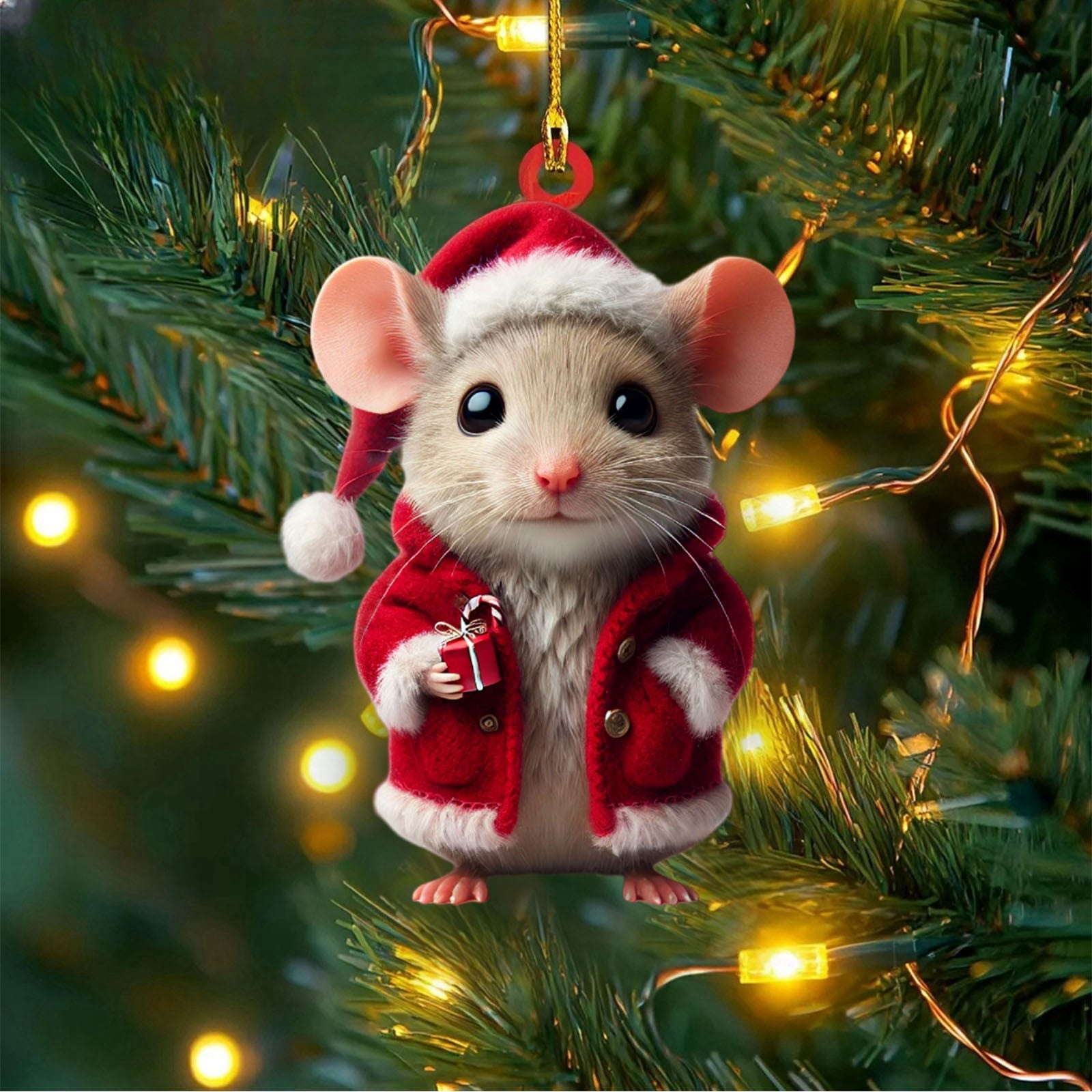 Cute Christmas Mouse Decorations,2D Flat Acrylic Hanging Christmas Tree Ornaments,Xmas Keepsake Pendant for Pet Lovers,Car Rear View Mirror Accessories,Xmas,Acrylic Mouse Pendant(2Pc)