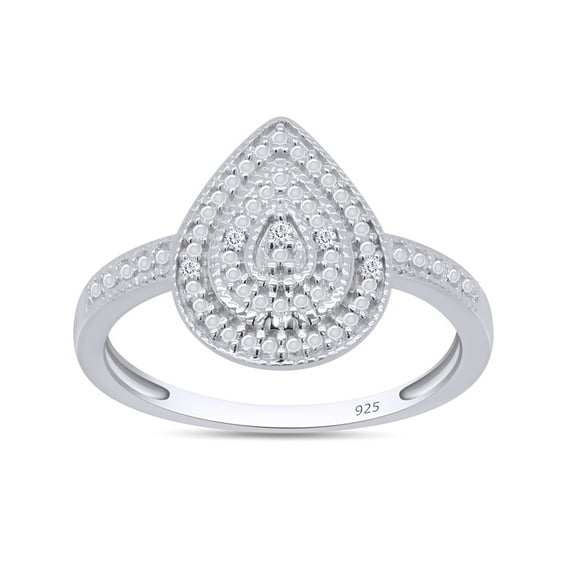 Round Cut Natural White Diamond Teardrop Frame Engagement Ring For Women In 14K White Gold Plated Sterling Silver (Color: I-J, Clarity: I2-I3, 0.02 Cttw) -4