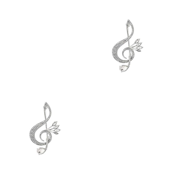 Qarigey Women Music Note Brooch Pin Rhinestone Overcoat Decorations Jewelry Breastpin Decor Alloy Suit for Dating Party Jewelries 2piezas