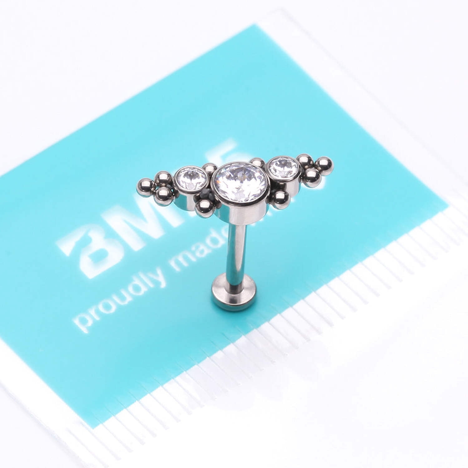 Implant Grade Titanium Sparkle Arc Bali Beads Top Internally Threaded Flat Back Stud Labret