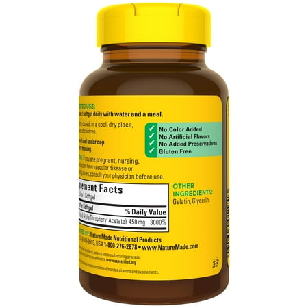 Nature Made Vitamin E 450 mg (1000 IU) dl-Alpha Softgels, Dietary Supplement, 60 Count