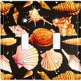 thumbnail image 2 of Metal Light Switch Wall Plate Outlet Cover (Colorful Sea Shells Pattern Black - Double Toggle), 2 of 2