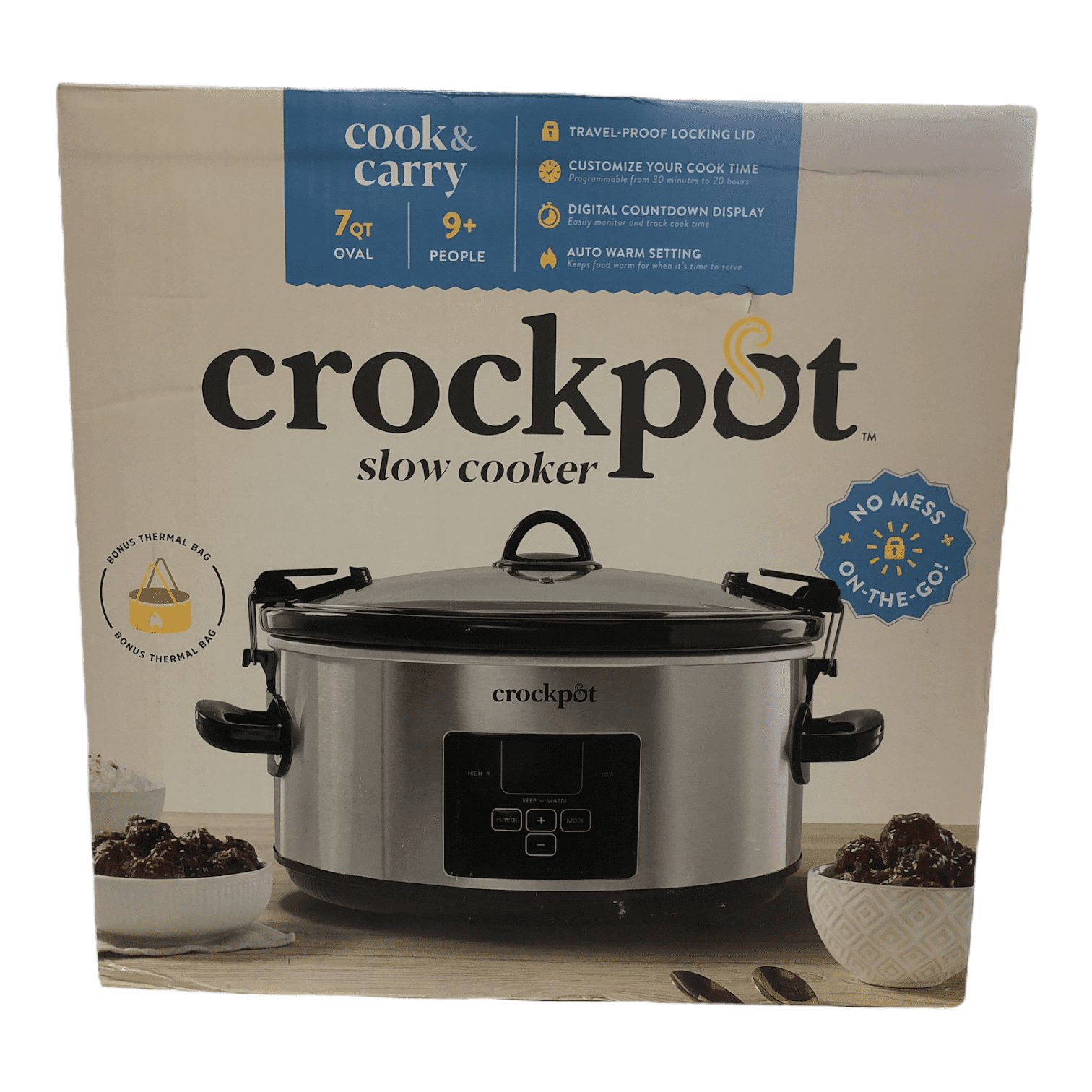 CrockPot 7 Quart Programmable Cook & Carry Extra Large Slow Cooker