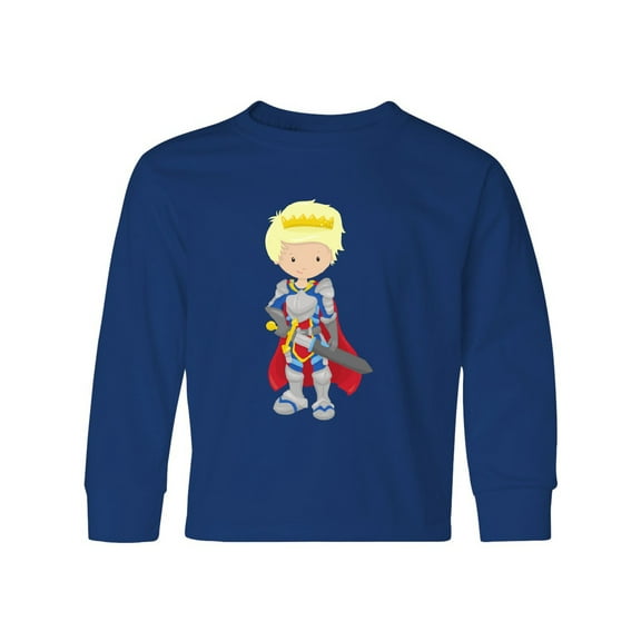 Inktastic Boy Prince, Knight In Shining Armor, Blond Hair Long Sleeve Youth T-Shirt