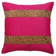 thumbnail image 2 of Stylo Culture Indian Chair Seat Throw Pillow Covers Jacquard 16x16 Brocade Magenta Zippered 40cm x 40cm Living Room Satin Velvet Floral Square Cushion Covers | Set Of 2, 2 of 4