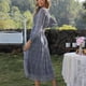 thumbnail image 3 of Vestido De Manga Larga, Elegante Puños Elásticos De Cintura Alta Vestido Con Dobladillo Con Volantes Una Línea Para La Oficina Para El Día A Día Fugacal Azul Oscuro XL, 3 of 6