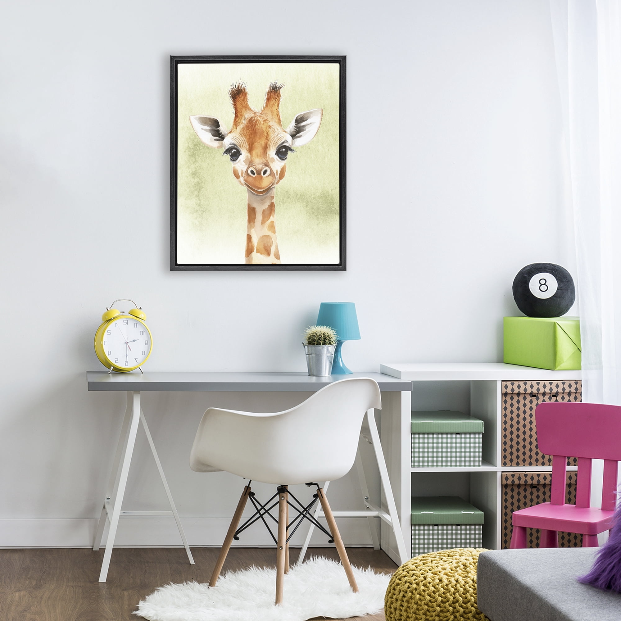Stupell Industries Jungle Friends Baby Giraffe Black Framed Floater Canvas Wall Art, design by Christine Simpson Art
