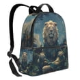 thumbnail image 2 of Lsque Starry Sky Meditating Lion Pattern Backpack – School Travel Canvas Daypack with Ergonomic Padded Straps, Multiple Compartments & Leather Handle, 2 of 5