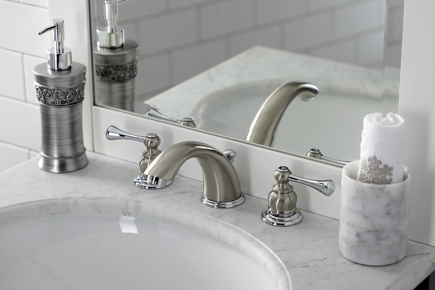 Kingston Brass KB3977BL 8 in. Widespread Bathroom Faucet, Brushed Nickel/Polished Chrome