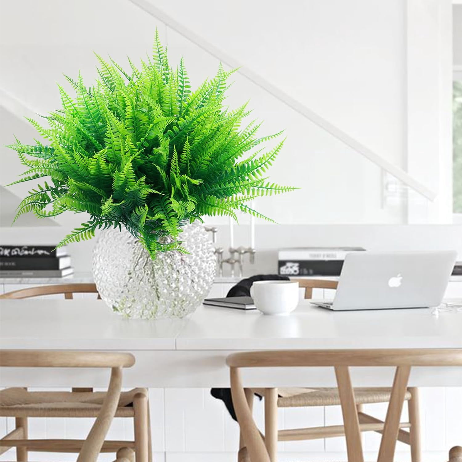 24 Pcs Artificial Boston Ferns for Outdoors UV Resistant Greenery Stems Faux Shrubs Plants for Garden Front Porch Table Window Box Home Decorations