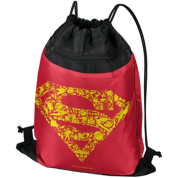 Superman Superman Icons Logo Drawstring Backpack Sports Bag Sackpack 17" x 13", Perfect for Gym, Yoga or Practice