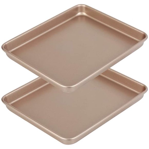 11 Inch Baking Sheets Pan Nonstick Set of 2, Cookie Sheet Replacement Toaster Oven Tray,Deep Size 1 inch Bakeware, Non Toxic & Heavy Duty & Easy Clean (Champagne Gold)
