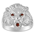 thumbnail image 1 of RYLOS Sterling Silver Lion Head Ring Color Stone Birthstones Eyes and Mouth Fun Designer Rings Garnet Jewelry Size 10, 1 of 8