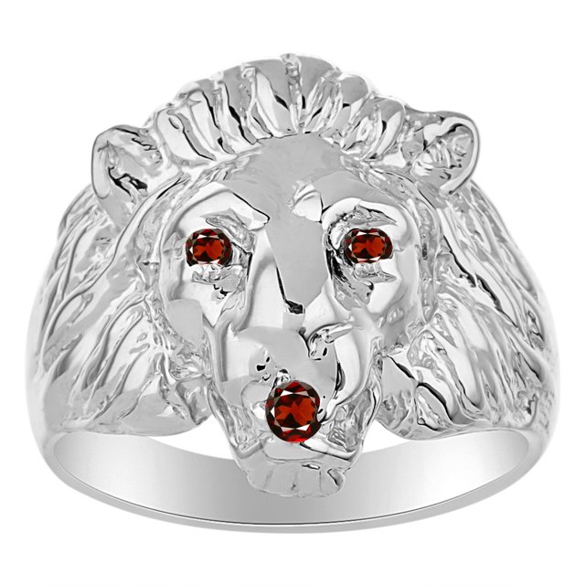 RYLOS Sterling Silver Lion Head Ring Color Stone Birthstones Eyes and Mouth Fun Designer Rings Garnet Jewelry Size 9