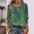 thumbnail image 3 of JTZGDY Button Henley Shirts for Women Ethnic Floral Printed 3/4 Smoked Sleeve Crewneck Pullover Tops Loose Oversized Dressy Tunic Blouse Green#01 L, 3 of 8