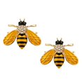 thumbnail image 1 of Honeybee Bee Yellow Enamel Small Brooch Pin Set 2 Pcs Gold Tone Crystal, 1 of 3