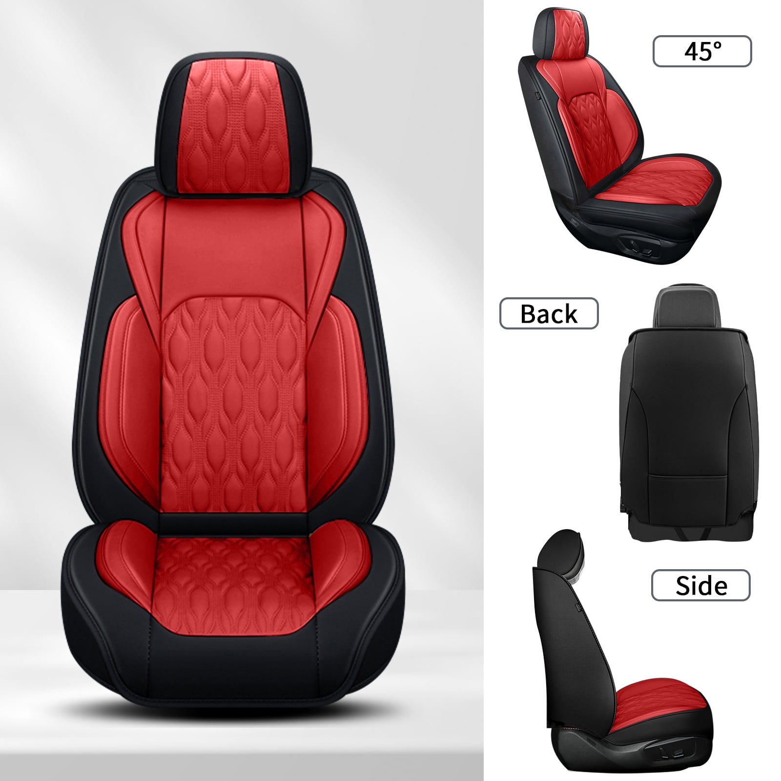LAONNVIR Black Front Car Seat Covers,Stylish Breathable Leather Automotive Seat Protectors,Airbag Compatible Auto Interior Accessories Custom Fit for Honda CRV 2007-2025,Black&Red