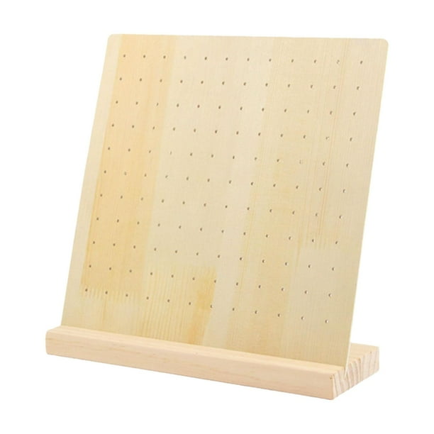Expositor de madera con tablero perforado para pendientes, collares y llaveros. 132 hoyos