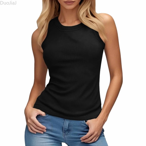 DuoJiaJ Womens Cotton Camisole Tank Tops with Shelf Bra Stretch Undershirts Black L