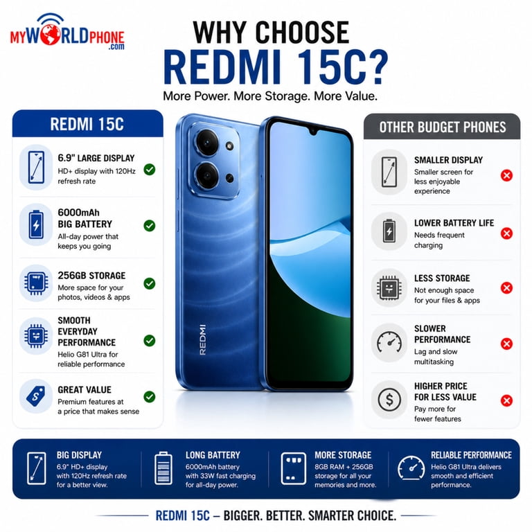 XIAOMI Redmi 15C 4G 256GB ROM 8GB RAM Dual SIM GSM Unlocked - Blue