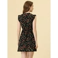thumbnail image 4 of Unique Bargains Women's Floral Ruffle V-Neck Cap Sleeve Casual Summer Dress S Black, 4 of 6
