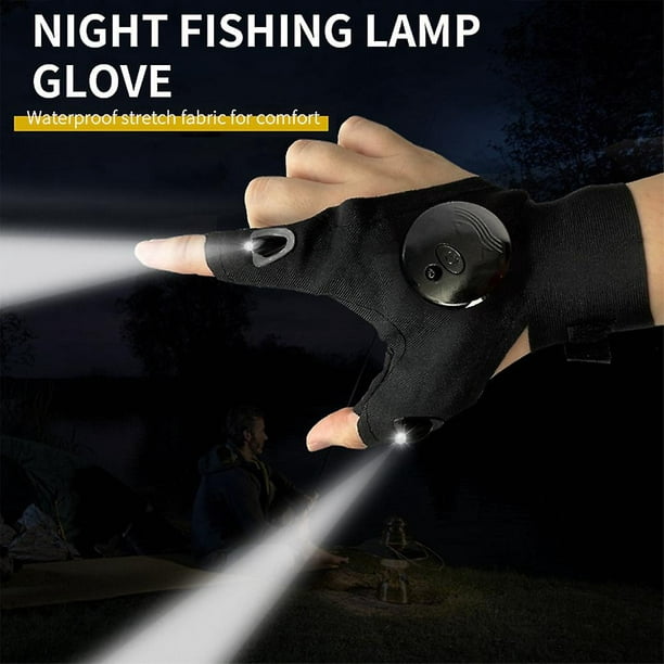 Acheter Gant lumineux pour pêche de nuit, lampe de poche Rechargeable,  demi-doigt, Camping en plein air, course à pied, réparation de voiture,  gants LED, accessoires pour hommes, 1 pièce