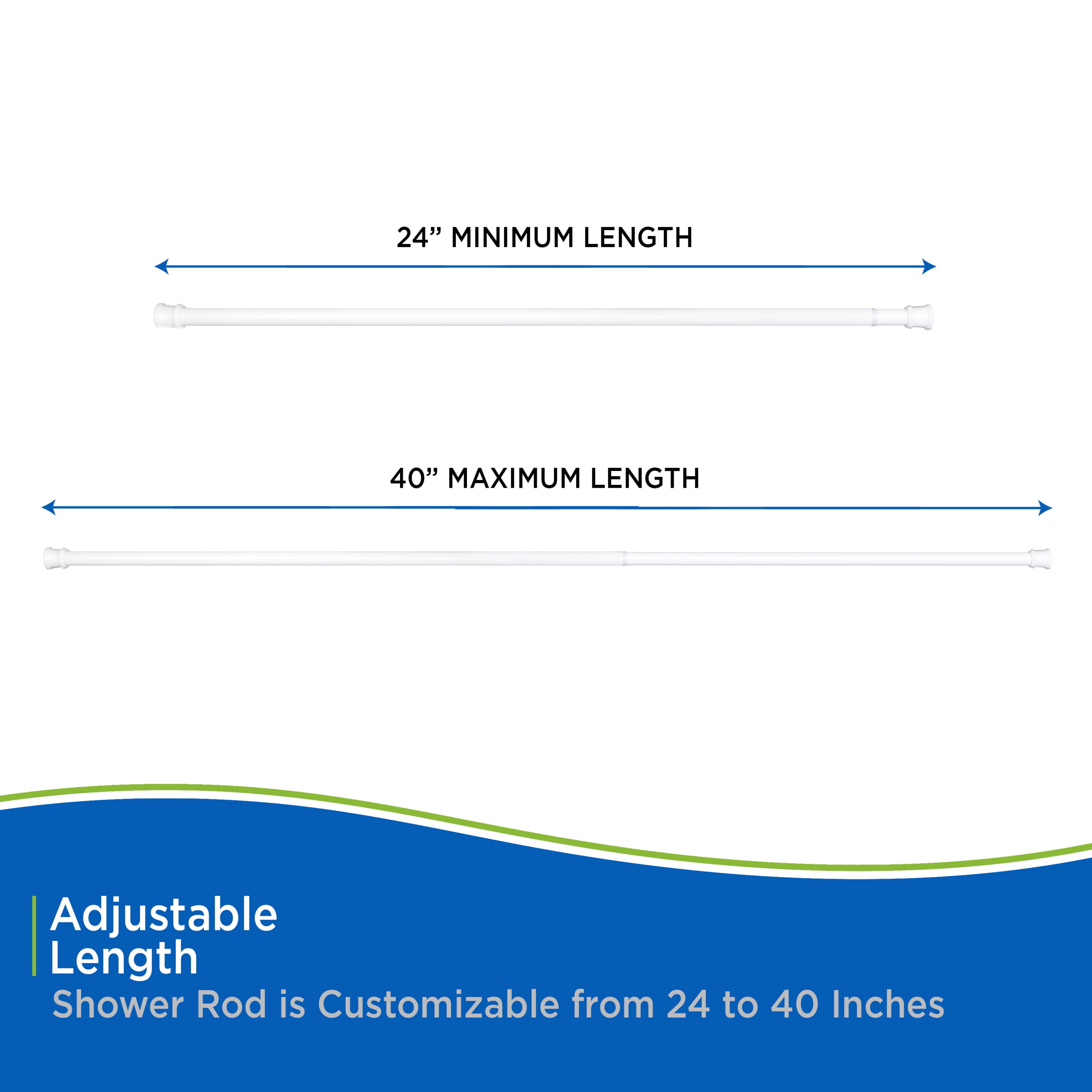Kenney® Twist & Fit™ No Tools Rust-Resistant Painted Steel Straight Tension Stall Shower Curtain Rod, 24-40", White