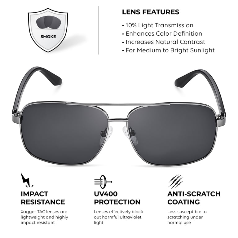 Xagger Polarized Square Aviator Sunglasses for Men Classic 