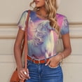 thumbnail image 6 of Pofeuu Colorful Cloud White Horse Print Short Sleeve Body Suits Women Round Neck Bodysuits for Women Onesie Adult Set Body Suit-Small, 6 of 7