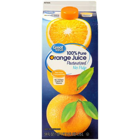 Great Value, No Pulp 100% Pure Orange Juice, 59 Fl. Oz