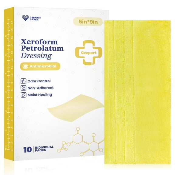 Ceeport Medical Xeroform Petrolatum Dressing 5x9 - Non-Adherent Gauze Pad Strip, Fine Mesh Gauze Patch Supplies for Wound Care, Burns, Lacerations, & Skin Grafts (Pack of 10)