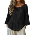 thumbnail image 2 of Sexlip Womens Swimsuit Set Gathered Neck Cover Up Design Ruffled Tier 3/4 Sleeve Loose Silhouette Soft Fabric for Summer Water Activities Black M, 2 of 9