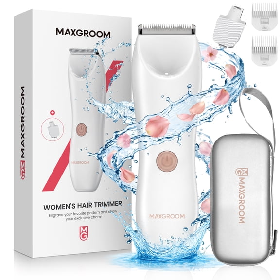 MAXGROOM Electric Bikini Trimmer for Women, IPX7 Waterproof Wet & Dry Shaver, Body Hair Remover for Women with Ceramic R-Blades, LED Light, 7000RPM Motor, for Face, Underarms & Full Body Grooming