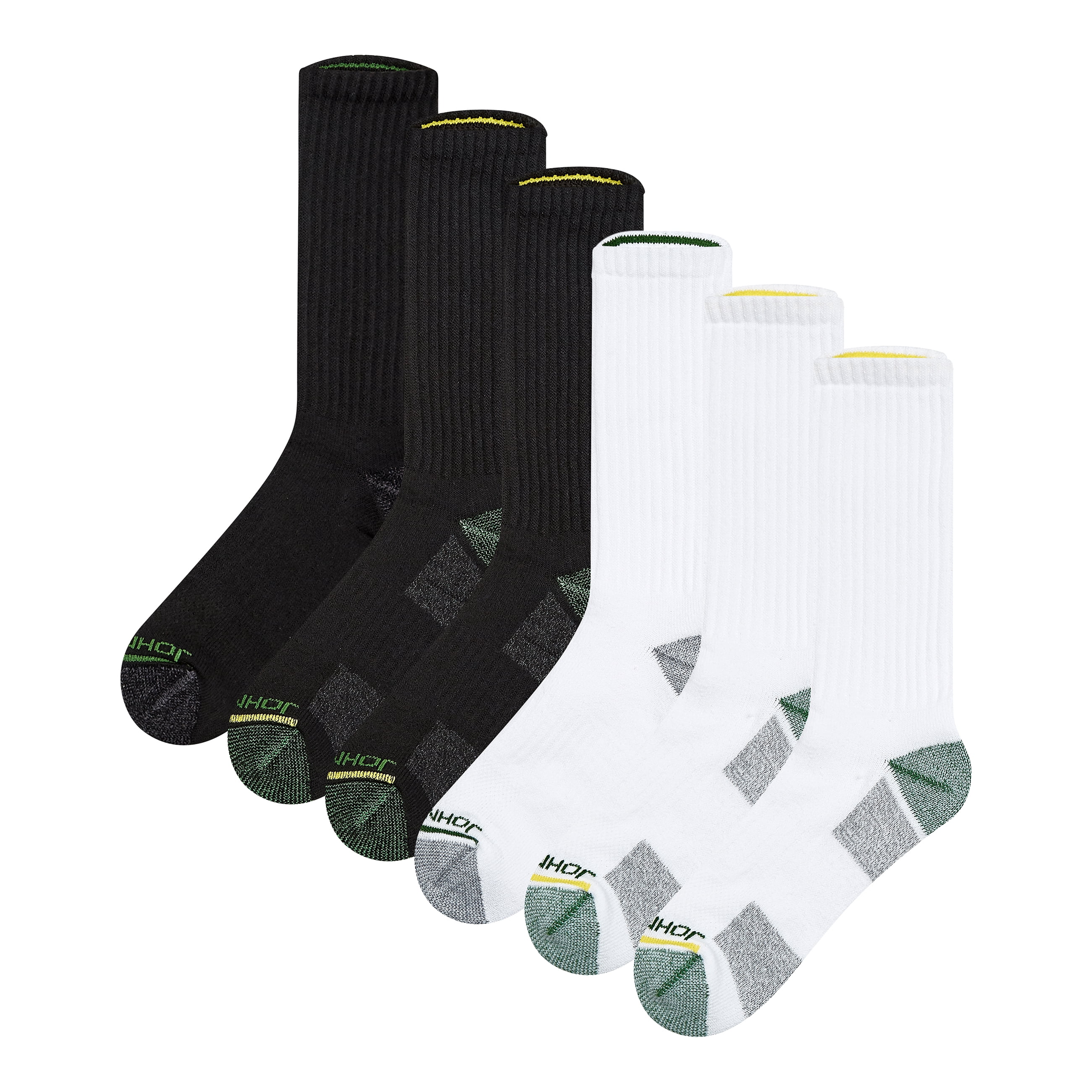 John Deere Men's Socks, Workwear Max Cushion Crew Socks, 6-Pack