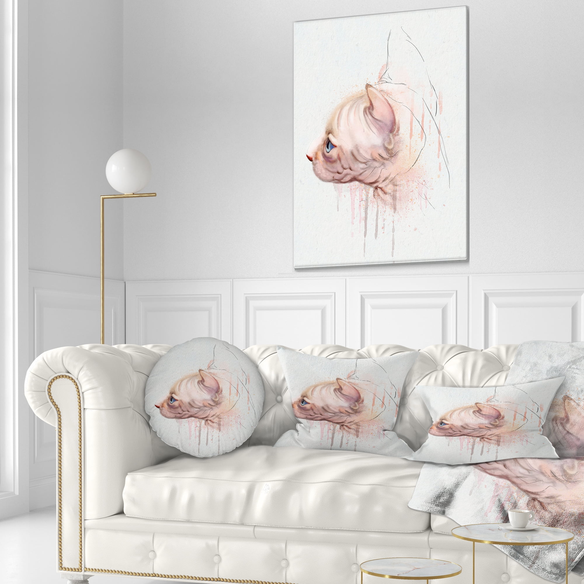 Designart Cute Sphinx Watercolor Illustration - Animal Throw Pillow - 12x20