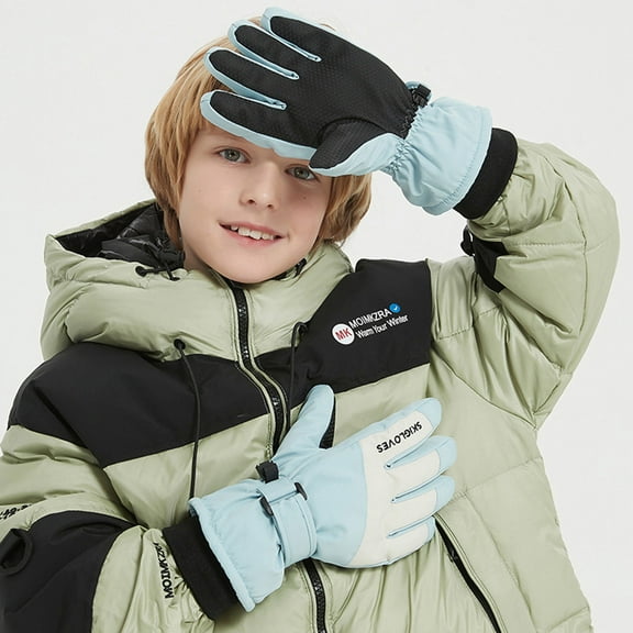 AJIWYH Kids Gloves,Kids Ski Gloves Winter Gloves Toddler Boys Girls Soft Warm Wool Lined Gloves Full Finger Children Thermal Knit Gloves Black Kids Gloves Yellow,6-12 Years