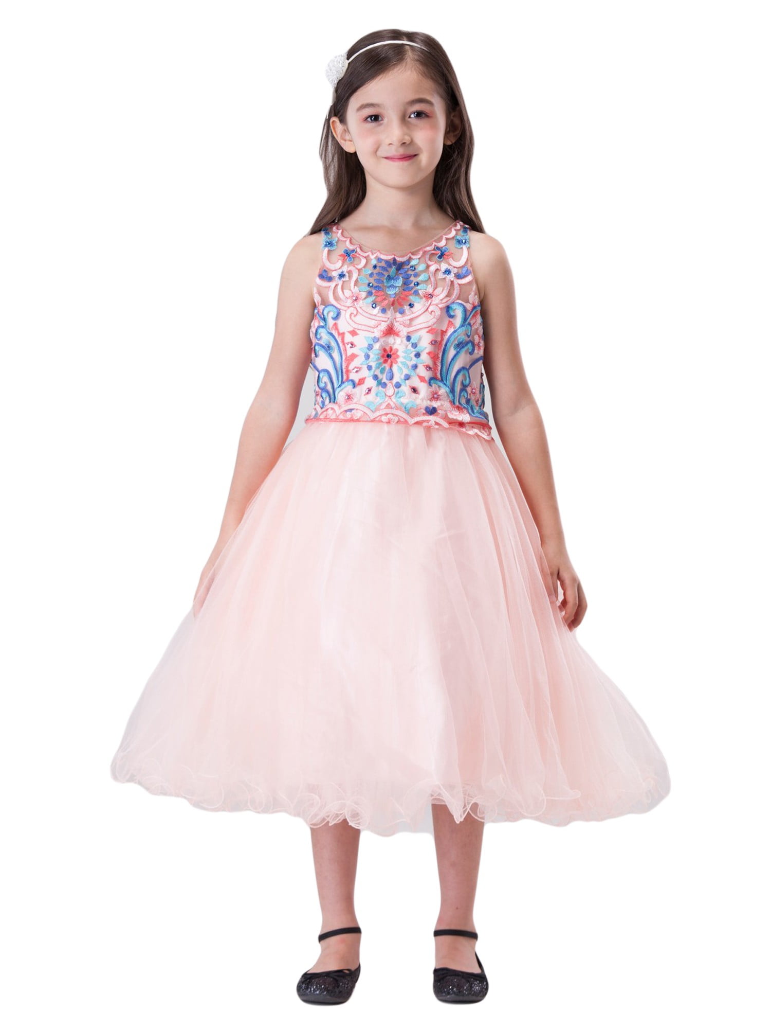 Amberry - Amberry Girls Colored Embroidery Bodice Junior Bridesmaid ...