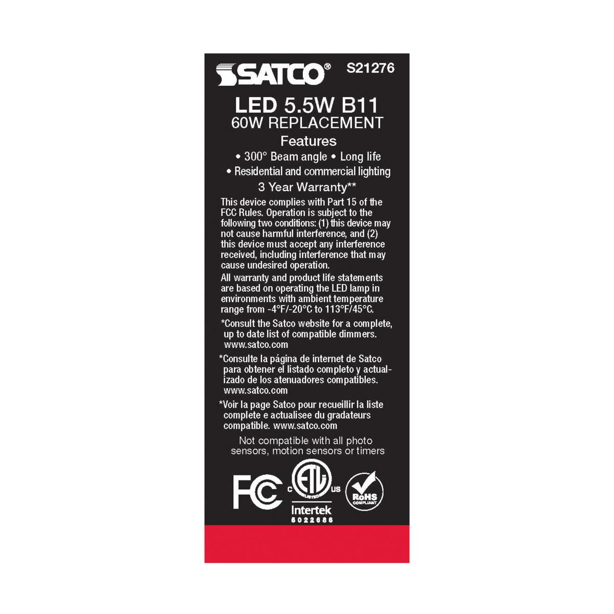 5.5W B11 LED - Clear - Candelabra base - 90 CRI - 4000K - 120V - 6-PACK.Color:Clear,Pack QTY:6
