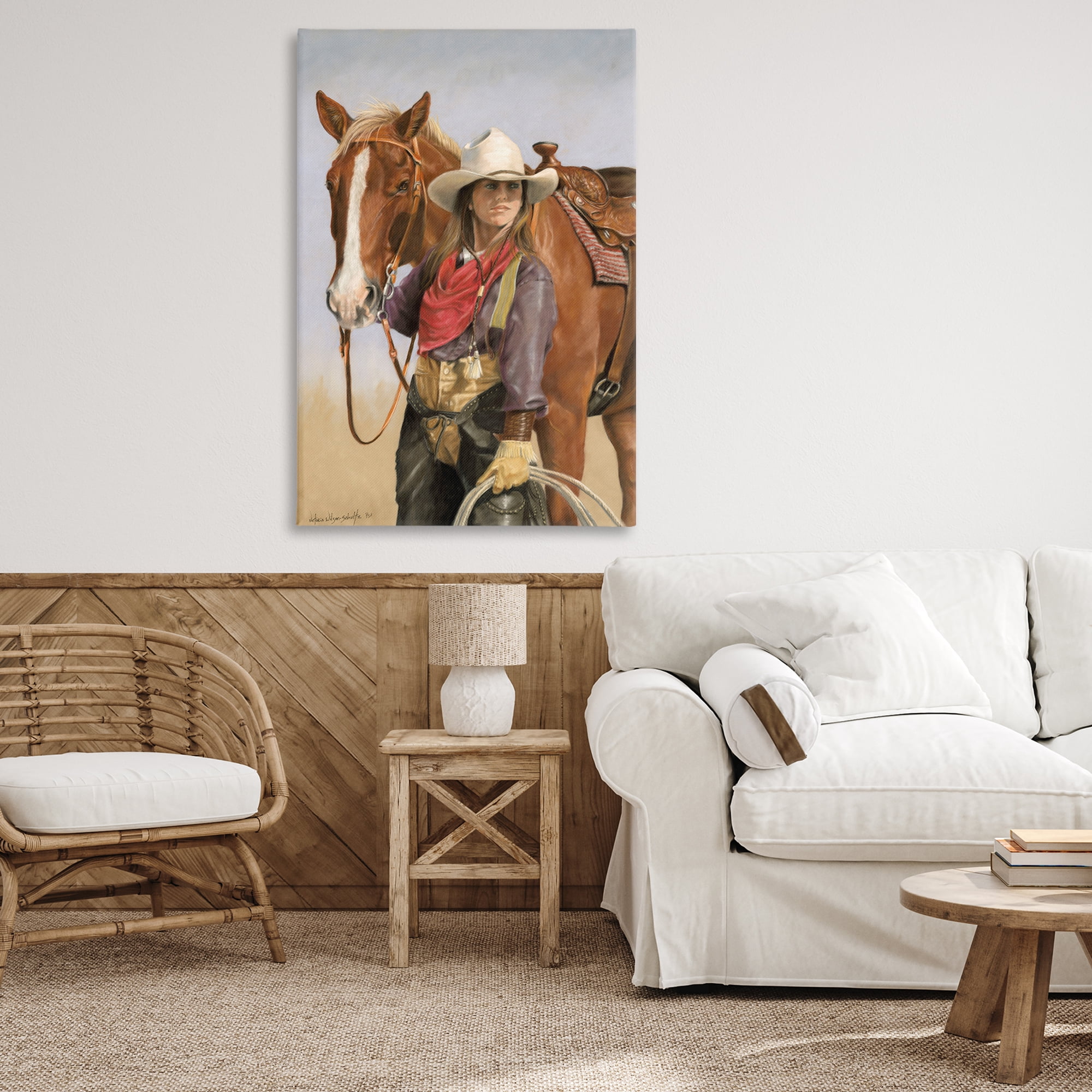 Stupell Industries Powerful Female Cowgirl Animals & Insects Painting Gallery Wrapped Canvas Art Print Wall Art, 30 x 45