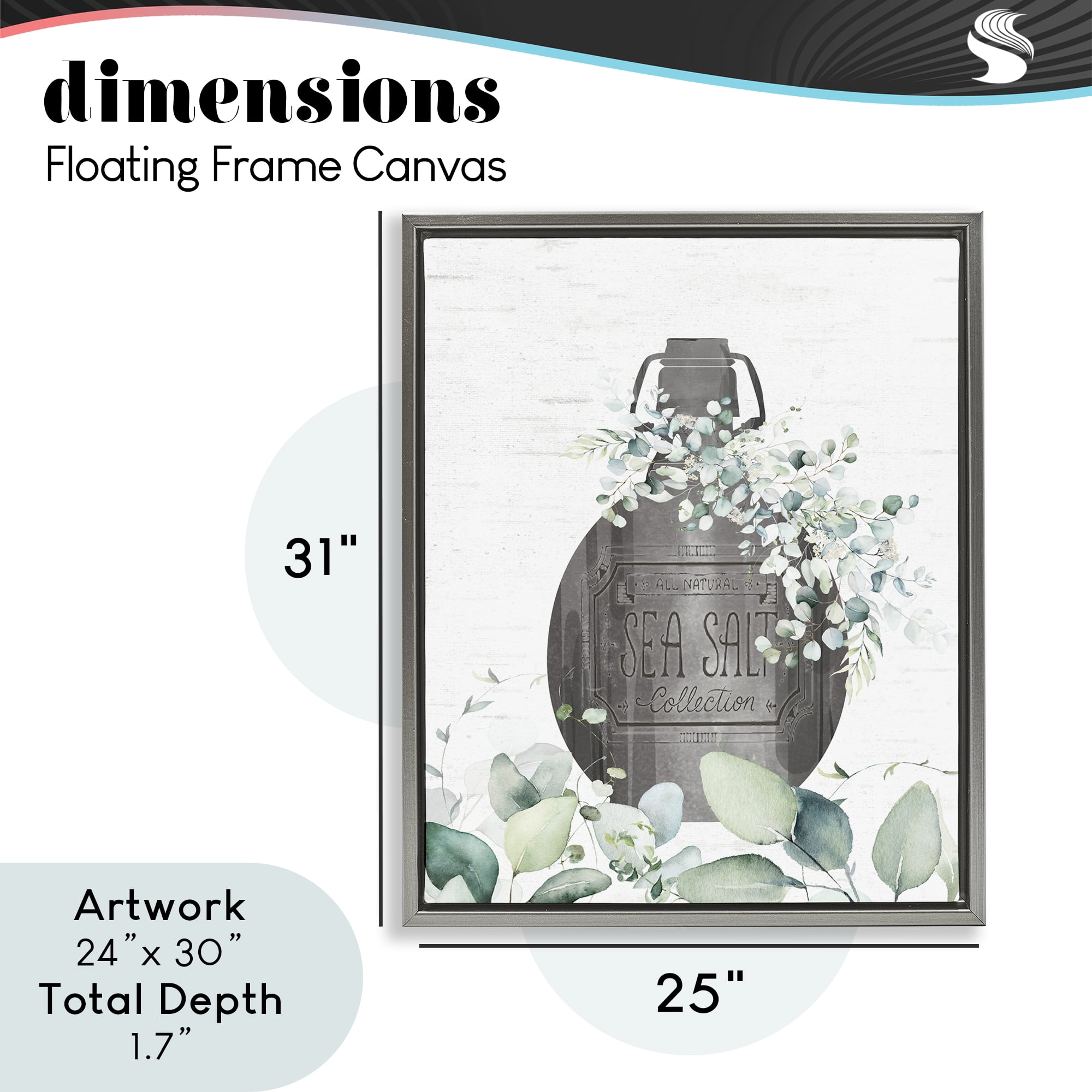 Sea Salt Collection Bottle Gray Framed Floater Canvas Wall Art, design by Lettered and Lined