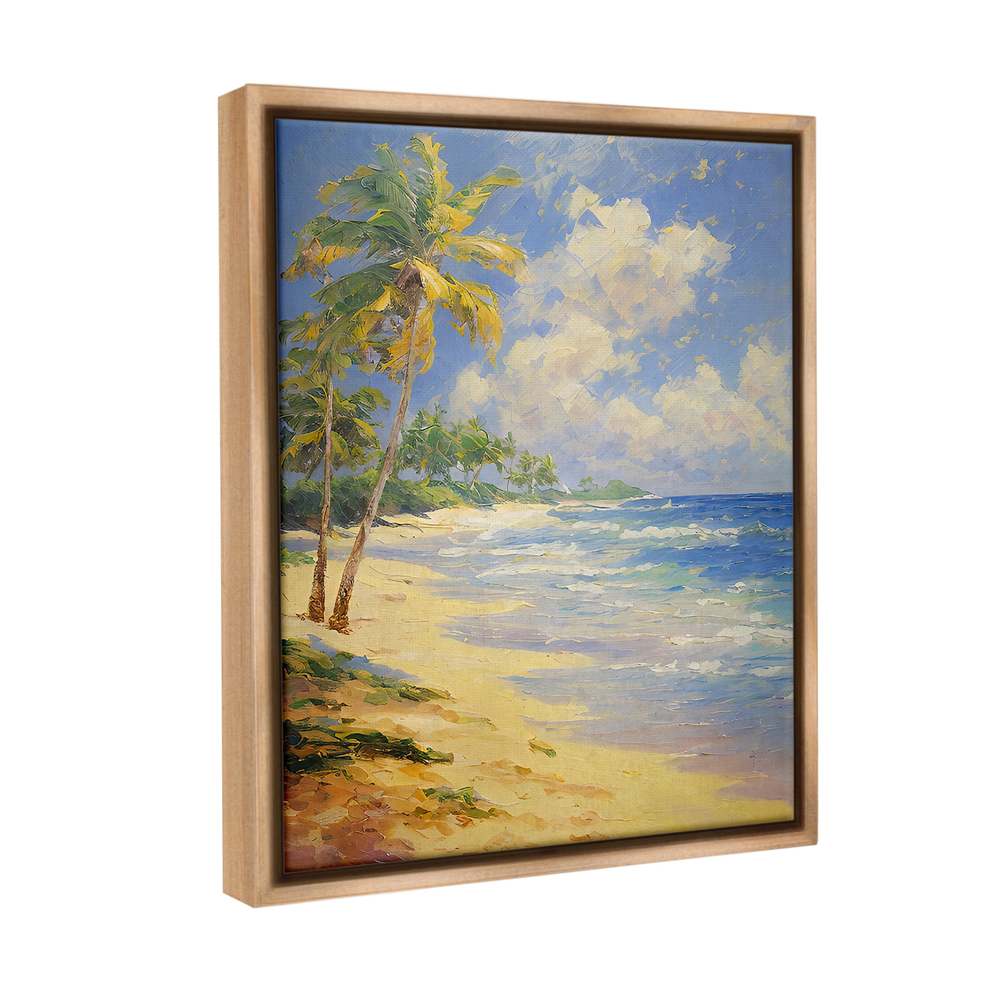 Stupell Industries Sunlit Shore Scenery Landscape Painting Brown Floater Framed Canvas Art Print Wall Art, 25 x 31