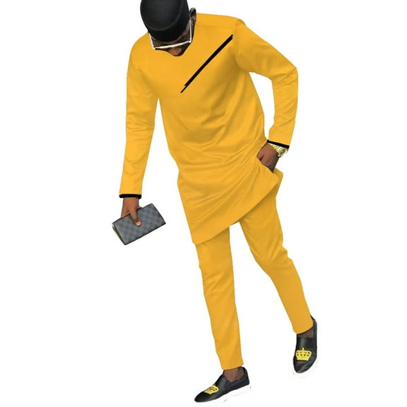 African Mens Clothing Traditional Dashiki Cotton Top and Pant Set Long Sleeve Tracksuit Outfits WYN1718