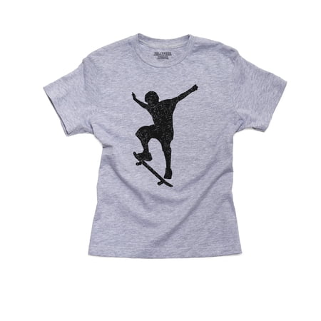 Cool Skater Silhouette Doing Skateboard Tricks Boy s Cotton Youth Grey T-Shirt